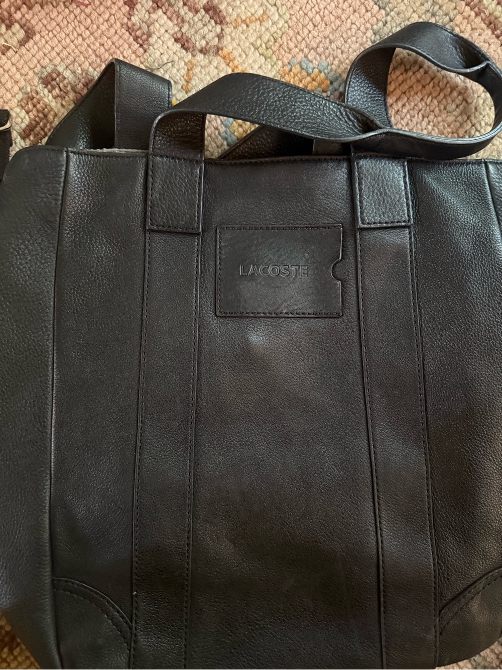 Lacoste Black Leather Work Tote Bag